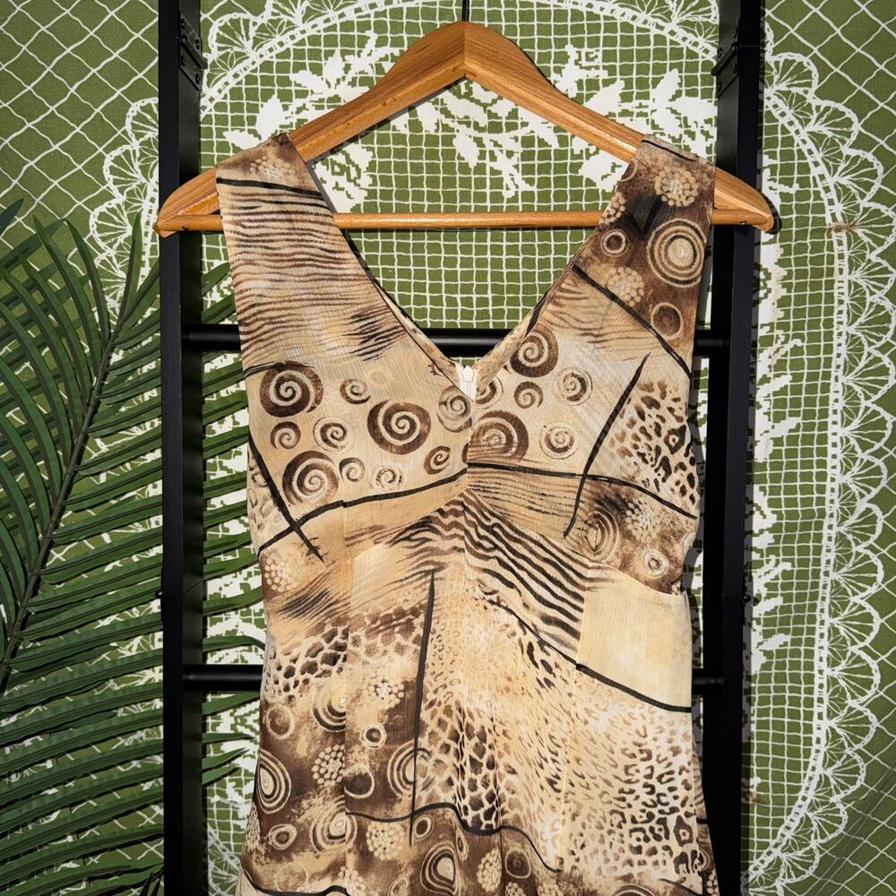 Vintage Abstract Mixed Print V-Neck Midi‎ Dress